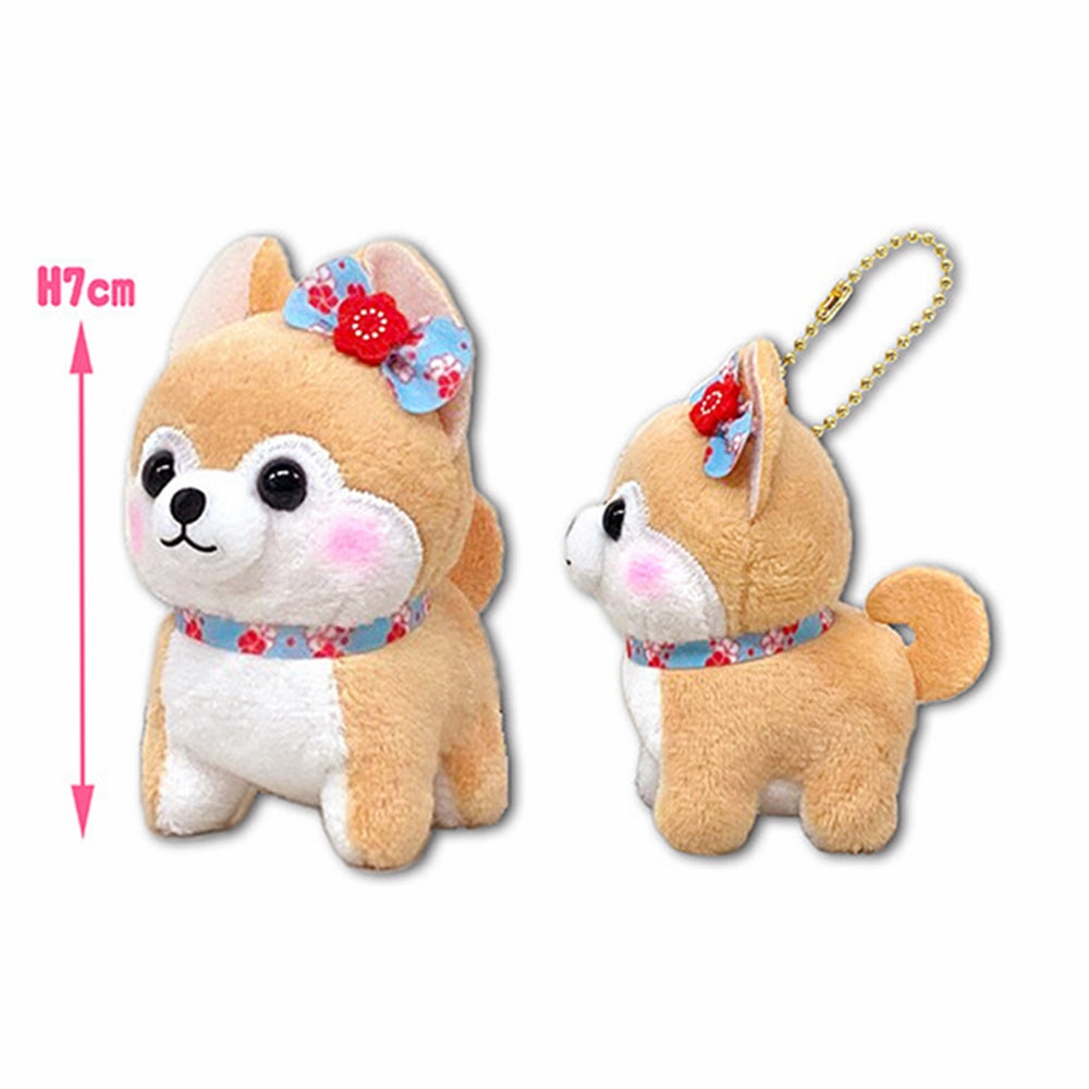 Amuse: Marutama MAMESHIBA SANKYOUDAI Dog with Sakura Bow Plush Keychain-Japan Imports