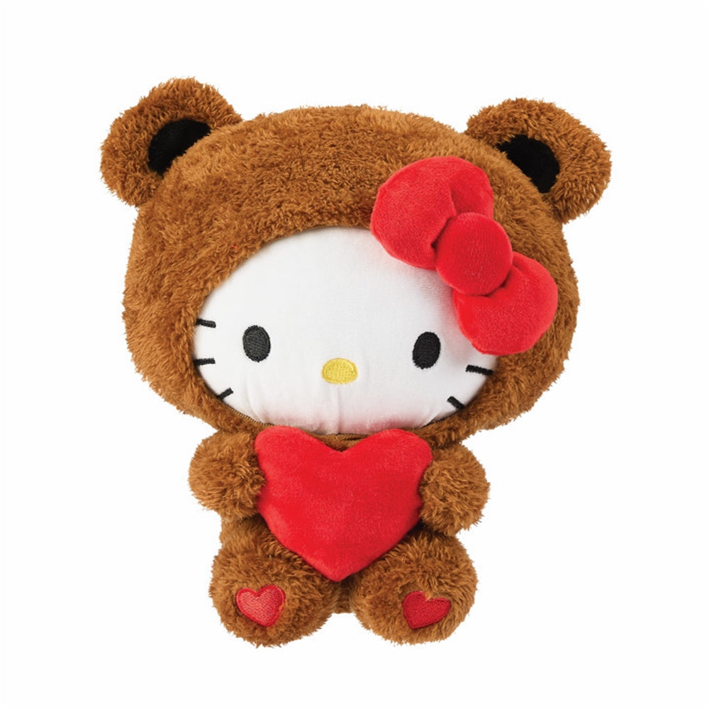Hello Kitty in Bear Costume Holding Red Heart Plush