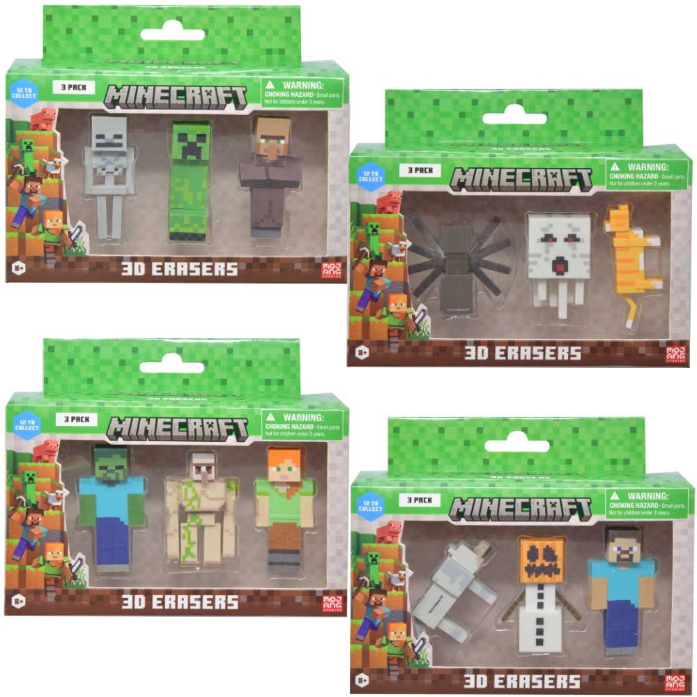 Minecraft 3D Figural 3pk Erasers Asst-Set of 12