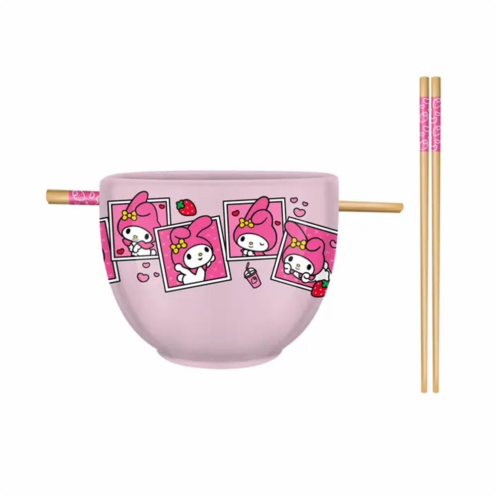 My Melody Snapshot Border 20oz Ceramic Ramen Bowl w/ Chopsticks