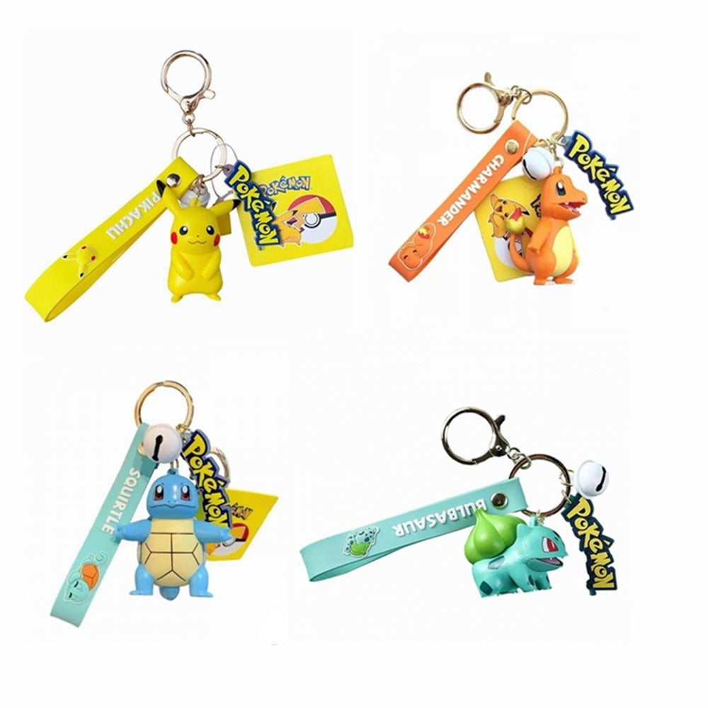 Pokemon 3D Figural Keychain w/ Charm Asst-set of 8-Pikachu,Bulbasaur, Charmander & Squirtle