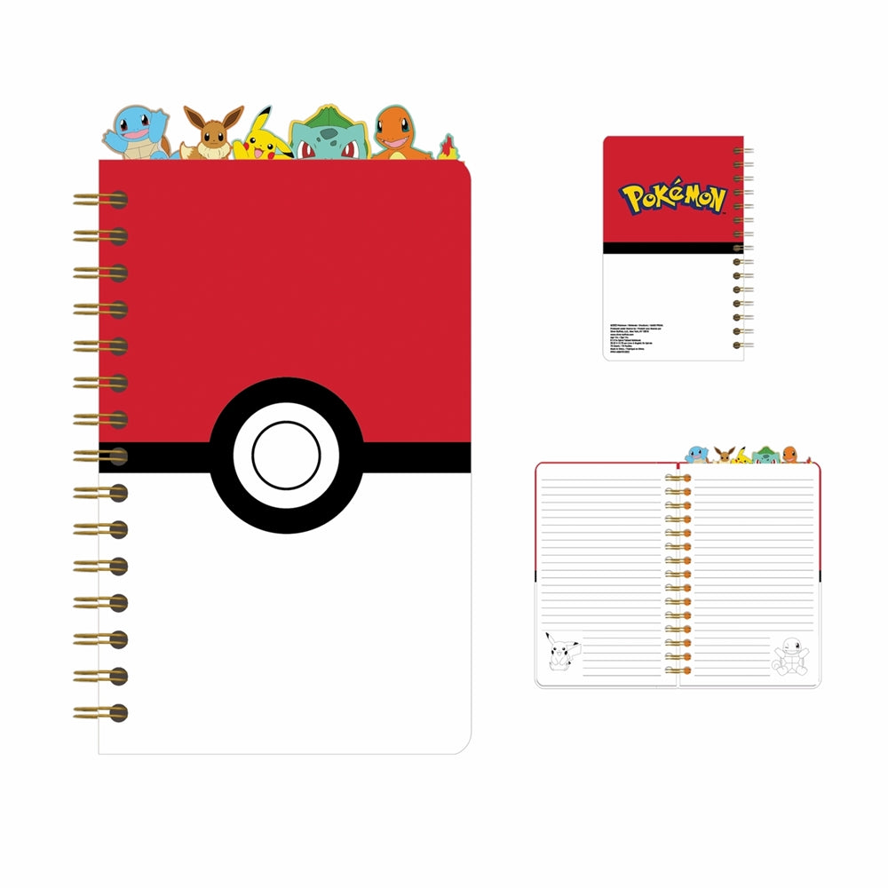 Pokemon Pokeball Starters 8" X 5" Spiral Tabbed Notebook