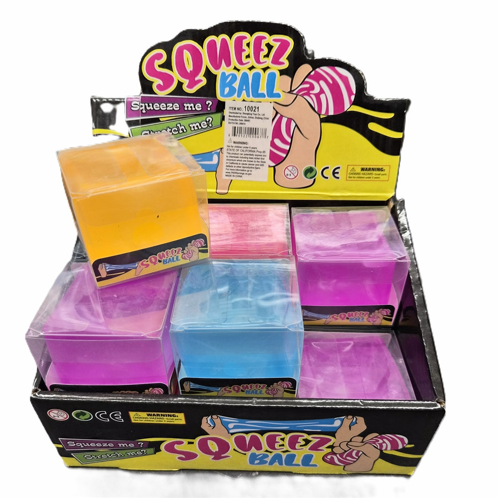Sensory Stress 2" Cube Gel Filled Squishy Toy Asst-12pcs PDQ