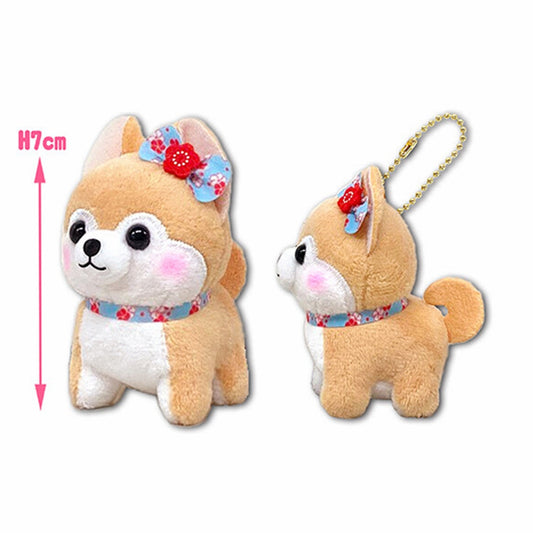 Amuse: Marutama MAMESHIBA SANKYOUDAI Dog with Sakura Bow Plush Keychain-Japan Imports