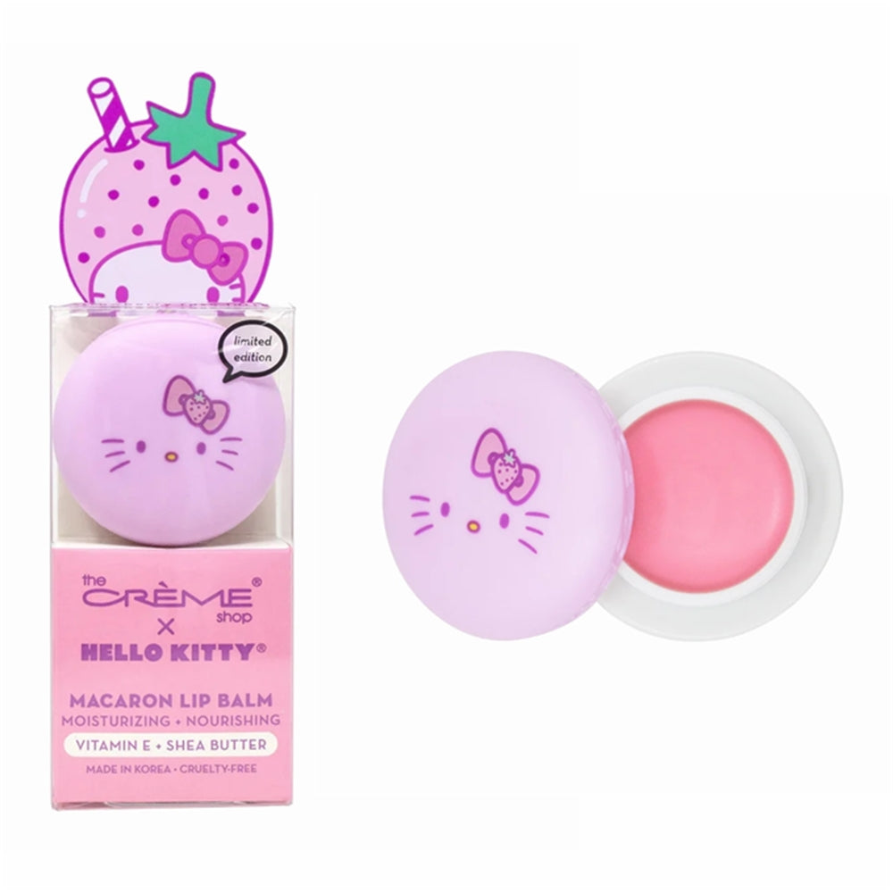Hello Kitty Strawberry Macaron Lip Balm in a Display Box-Strawberry Rose Latte-Vitamin B+Shea Butter