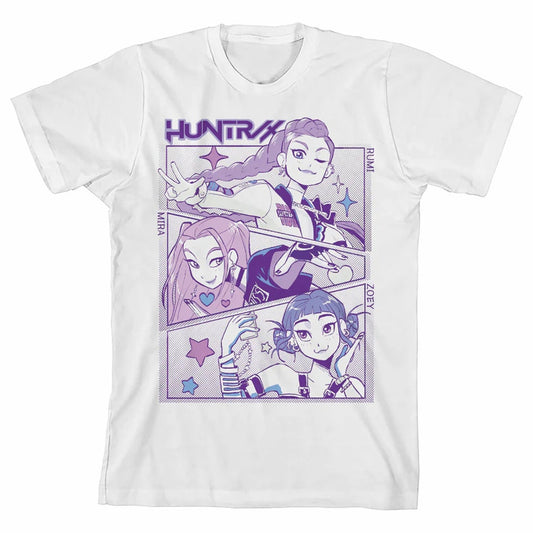 KPop Demon Hunters Panel Art Huntrx Youth White Crew Neck Short Sleeve T-Shirt:S/M/LG-Set of 3