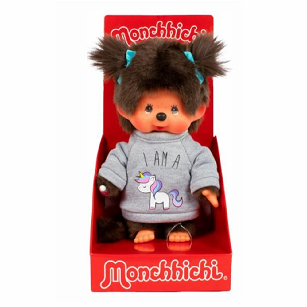 Monchhichi Girl w/ Unicorn Sweater 8 Inch Plush in Open Platform Box