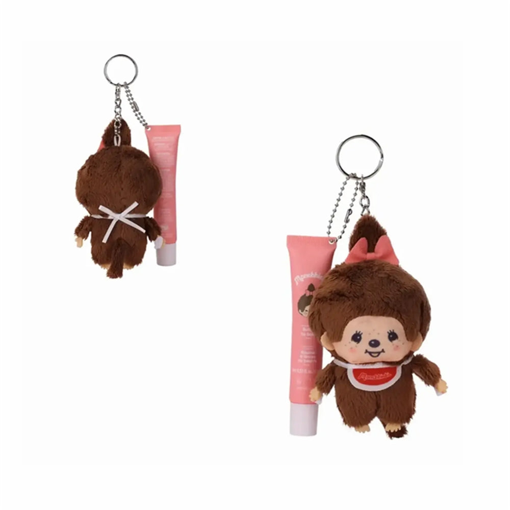 Monchhichi Lip Balm Plush Keychain - Pink-Set of 4
