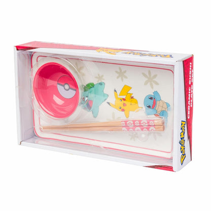 Pokemon Vertical Group Red Sun Boxed 3pc Ceramic Sushi Set