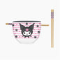 Sanrio Kuromi Smiling Face Pink Stripes 20oz Ceramic Ramen Bowl with Chopsticks