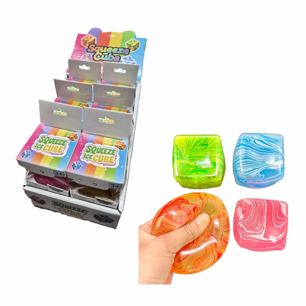 Transparent Marble Cube Gel Squishy Asst-12pcs PDQ